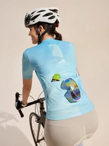 Exploreva Exploreva Women's Casual Versatile Zipper Placket Short Sleeve Cycling Top Bike Ride Outfit - Pastel - View 2