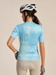 Exploreva Exploreva Women's Casual Versatile Zipper Placket Short Sleeve Cycling Top Bike Ride Outfit - Pastel - View 6