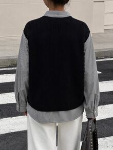 Women's Shirt Detailed Knit Sweater Blouse - Black - View 8