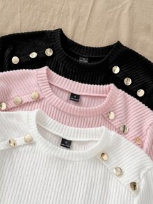 SHEIN Unity 女款秋冬純色三件式針織套裝，多色可選，百搭上衣，適合疊穿、單穿，可搭配牛仔褲與裙子 - 彩色 - 查看 8
