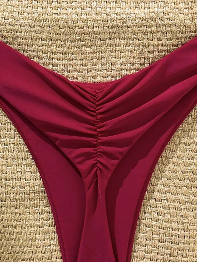 Swim Mod Women's Solid Color Spaghetti Strap Starfish Metal Decor Sexy Bikini Set, Summer - Red - View 7