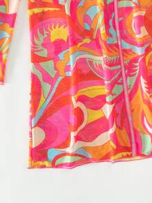 Zolique Summer Beach Allover Print Halter Triangle Bikini Set With Kimono - Multicolor - View 5