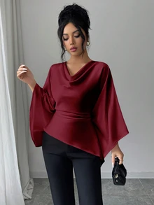 RosyDaze Women's Elegant Casual Loose Collar Blouse - Burgundy - View 6