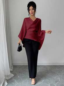 RosyDaze Women's Elegant Casual Loose Collar Blouse - Burgundy - View 5