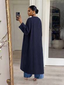 SHEIN Lady CURVE Jaket Kasual Serbaguna Ukuran Besar untuk Perjalanan Sehari-hari, Warna Polos, Musim Gugur - Biru - View 2