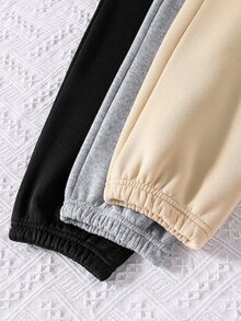 SHEIN Explorewe 青少年女孩長袖抓絨冬季純色休閒保守版寬鬆百搭日常穿著運動褲 3件組 假期校園運動 黑色灰色米色 - 彩色 - 查看 5