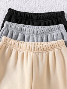 SHEIN Explorewe 青少年女孩長袖抓絨冬季純色休閒保守版寬鬆百搭日常穿著運動褲 3件組 假期校園運動 黑色灰色米色 - 彩色 - 查看 6