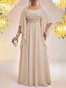 Fleurora Women's Plus Size Spaghetti Strap Backless Dress - Apricot - View 3