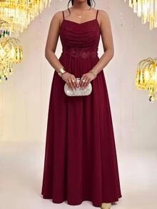 Fleurora Plus Size Women Pleated Cami Dress & Cardigan Casual 2pcs Set - Burgundy - View 2