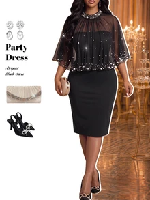 Fleurora Women's Plus Size Slim Fit High Waist Dress Wedding Dinner Formal Evening Black Autumn Casual Elegant - Black - View 5
