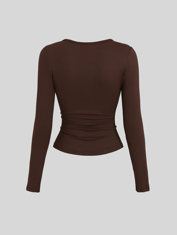 SHEIN Sweetro 女款珠飾裝飾 V 領裹身式上衣 - 棕色 - 查看 2