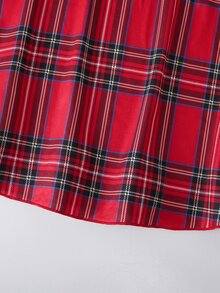 SHEIN 青少年女孩校園風可拆卸蝴蝶結格紋洋裝，適合休閒日常外出、街頭穿搭、學校、返校季，秋冬款 - 紅色 - 查看 7