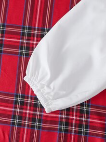 SHEIN 青少年女孩校園風可拆卸蝴蝶結格紋洋裝，適合休閒日常外出、街頭穿搭、學校、返校季，秋冬款 - 紅色 - 查看 10