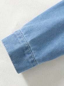 Genkimix Kids 男童牛仔長袖襯衫，經典領口，雙胸前口袋，單排扣前開襟，可調節袖口，秋季藍 - 淺色水洗藍 - 查看 6