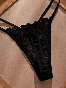 SHEIN Elacene 3SETS Sexy Lace Patchwork Front Closure Women's Lingerie Set - Black - View 6