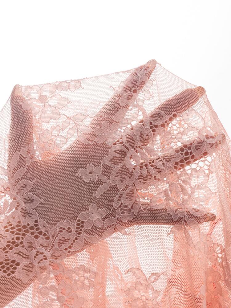 SHEIN Bohemian Romantic Casual Pure Pink V-Neck Ruffled Button-Up Long-Sleeved Lace Top Autumn Outfits For Women Country Concert Outfit Festival Outfits - Pink - View 9