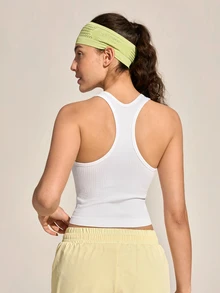 SHEIN Sports Women's Outdoor Yoga Sports Tank Top; Ribbed Racerback Casual Breathable Fitness Vest - White - View 3