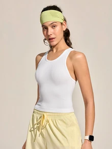 SHEIN Sports Women's Outdoor Yoga Sports Tank Top; Ribbed Racerback Casual Breathable Fitness Vest - White - View 5
