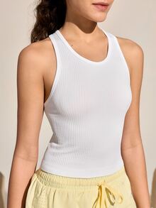SHEIN Sports Women's Outdoor Yoga Sports Tank Top; Ribbed Racerback Casual Breathable Fitness Vest - White - View 2