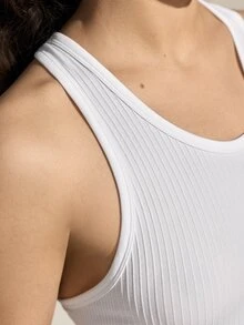 SHEIN Sports Women's Outdoor Yoga Sports Tank Top; Ribbed Racerback Casual Breathable Fitness Vest - White - View 6