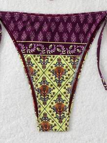 SHEIN Swim Summer Beach Women's Vacation High Waisted Paisley Printed Halter Neck Tie Sexy Bikini Set - Multicolor - View 6