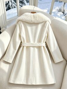 SHEIN Teen Girls Long Sleeve Fleece Fall Clothes Autumn/Winter Fashion Versatile Fur Collar Overcoat, Holiday Outfits - White - View 2