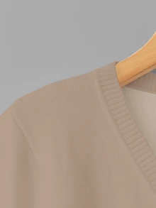 Franclia Women's Casual Solid Color V-Neck Long Sleeve Pullover Sweater With Thermal Lined, Autumn/Winter - Khaki - View 7