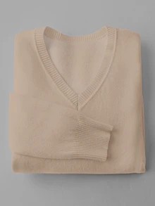 Franclia Women's Casual Solid Color V-Neck Long Sleeve Pullover Sweater With Thermal Lined, Autumn/Winter - Khaki - View 5
