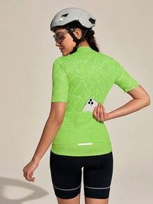 Exploreva Exploreva Women's Red Short Sleeve Cycling Jersey - Green - View 4