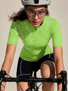 Exploreva Exploreva Women's Red Short Sleeve Cycling Jersey - Green - View 2