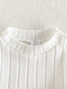 SHEIN Playful Pals 女嬰純色毛絨羅紋長袖套頭上衣與可愛熊刺繡貼布裝飾無袖吊帶長褲套裝，適合秋冬休閒外出與百搭穿著 - 棕色 - 查看 6