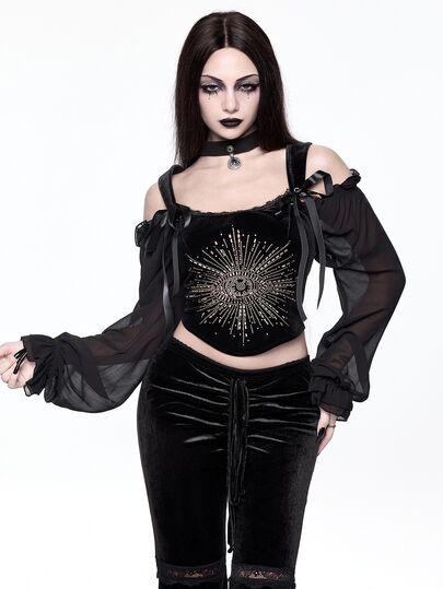 Vintage Court Goth Augen Strass Schleife Samt Bustier verstellbar