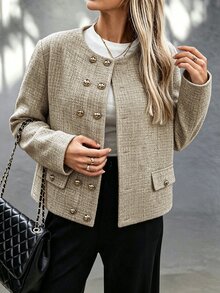 Struktiv Plaid Double Breasted Overcoat - Khaki - View 7