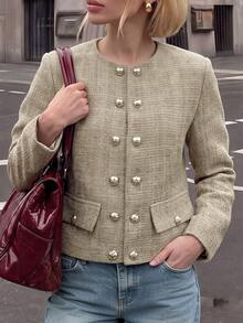 Struktiv Plaid Double Breasted Overcoat - Khaki - View 3