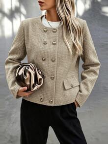 Struktiv Plaid Double Breasted Overcoat - Khaki - View 5