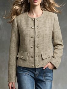 Struktiv Plaid Double Breasted Overcoat - Khaki - View 1