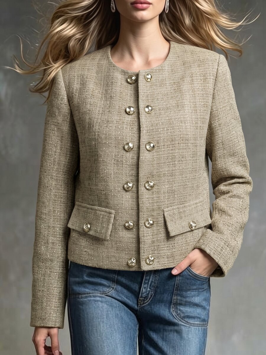Struktiv Plaid Double Breasted Overcoat - Khaki - View 1