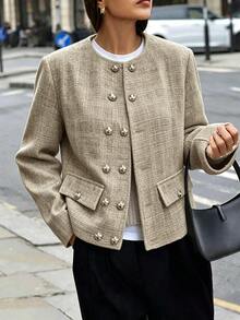 Struktiv Plaid Double Breasted Overcoat - Khaki - View 4