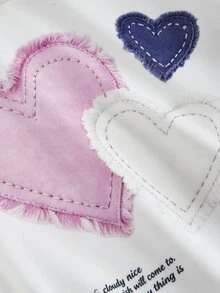 Young Girl Kids Heart Patch Iron-On Graphic Sweatshirt Set,  Streetwear Style Fashion Sports Set,Fall Style,  Autumn New Set,Back To School,Halloween - Pink - View 4