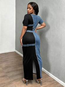 INAWLY Solva Women's New Best-Selling Denim Effect Slim Fit Casual Sexy Grunge Dress Going Out Ibiza Night Night Out Nightout Black Autumn - Multicolor - View 3