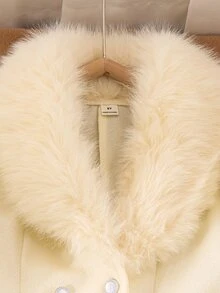 1 buah Mantel Panjang Gaya Prancis untuk Anak Perempuan, Cocok untuk Pesta dan Perjalanan Musim Dingin, Kerah Bulu Besar, Pinggang Terikat, Kancing Ganda, Model Mengembang, Musim Gugur, Pakaian Musim Gugur, Bahan Fleece - Aprikot - View 6