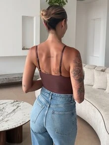 Mélanie ORL 女士纯色性感时尚吊带连体衣 - 棕色 - 查看 2