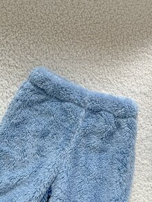 SHEIN Playful Pals 男嬰可愛大象刺繡圓領長袖上衣與鬆緊腰長褲雙面極地絨毛套裝，適合休閒外出與冬季穿著，百搭冬季套裝 - 淺藍色 - 查看 6