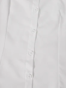 SHEIN Tween Girls Minimalist White Blouse Long Sleeve Comfortable Versatile Solid Button Up Shirt - White - View 5