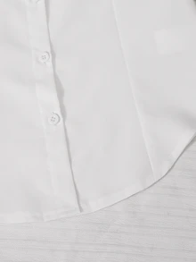 SHEIN Tween Girls Minimalist White Blouse Long Sleeve Comfortable Versatile Solid Button Up Shirt - White - View 6
