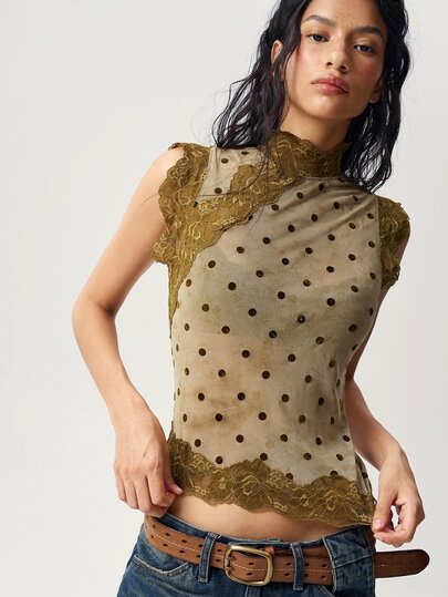 Bohemela Casual Knit Contrast Lace Women's Tank Top
