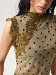 Bohemela Casual Knit Contrast Lace Women's Tank Top - Green - View 3