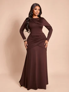 Brilight Sxy Side Cross Ruched Waist Slim Flowy Formal Mature Elegant Gown For Wedding Guest Dinner Cocktail Dinner Party Dinner Party Dark Brown Autumn - Coffee Brown - View 8