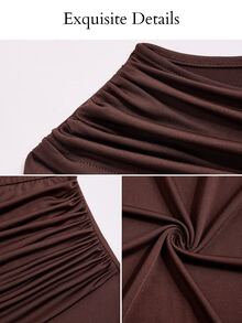 Brilight Sxy Side Cross Ruched Waist Slim Flowy Formal Mature Elegant Gown For Wedding Guest Dinner Cocktail Dinner Party Dinner Party Dark Brown Autumn - Coffee Brown - View 5