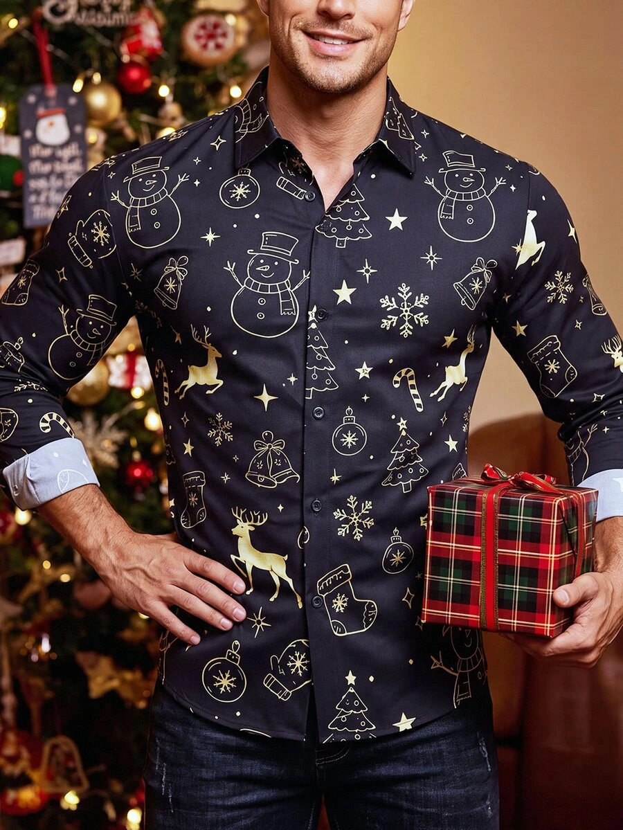 HIMLAND Men Christmas Print Shirt - Multicolor - View 1